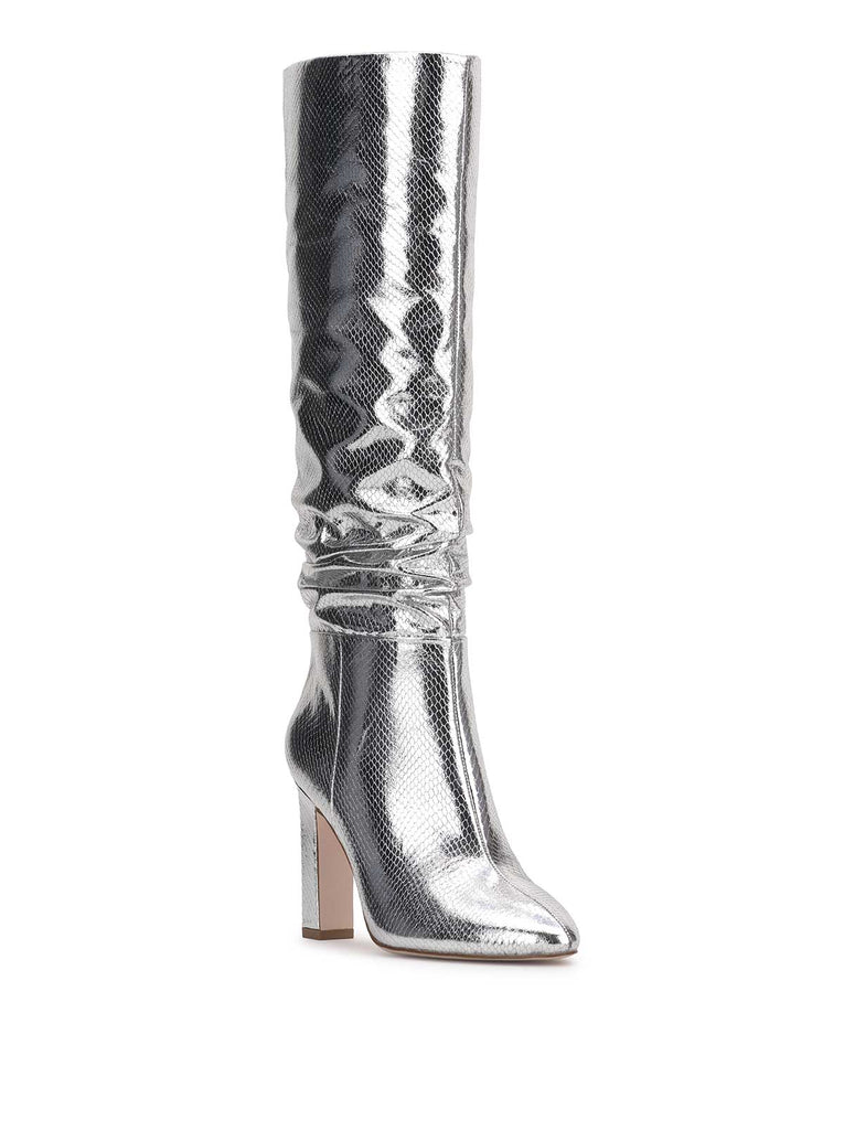 Minerva Knee High Boot in Silver Snake