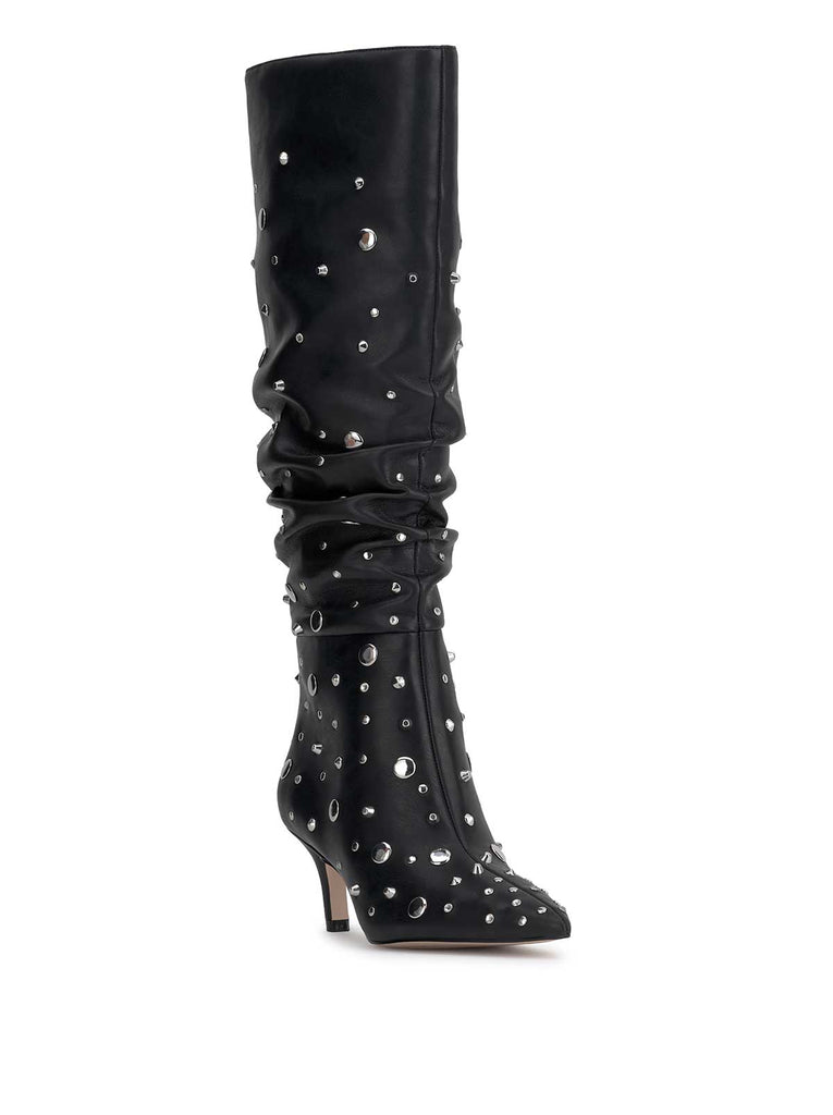 Naevy Slouch Boot in Black Studs