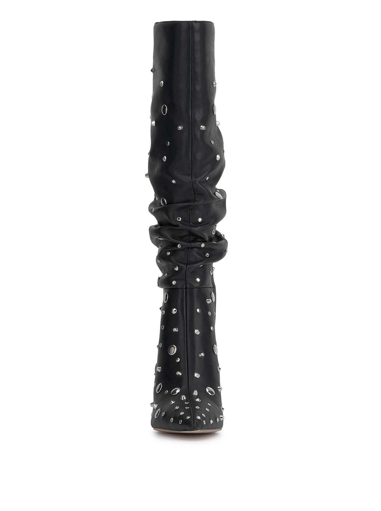 Naevy Slouch Boot in Black Studs