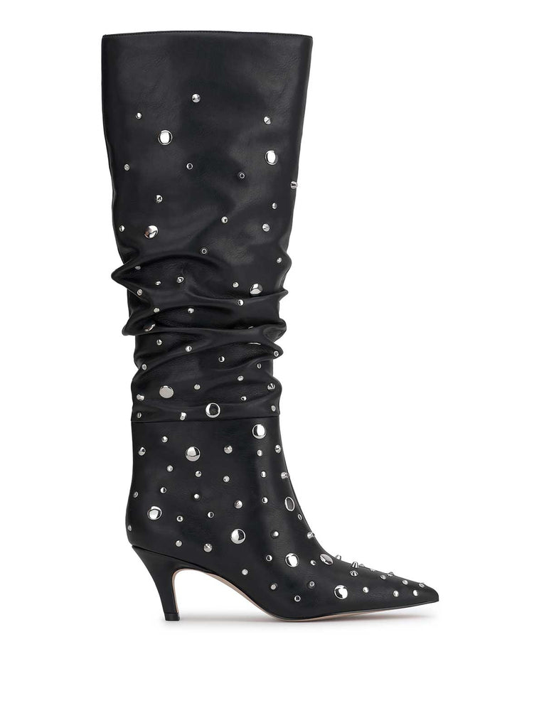 Naevy Slouch Boot in Black Studs