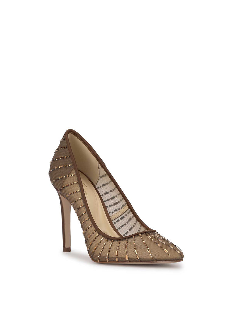 Piviano Pointed Toe Embellished Pump in Toasted Pecan