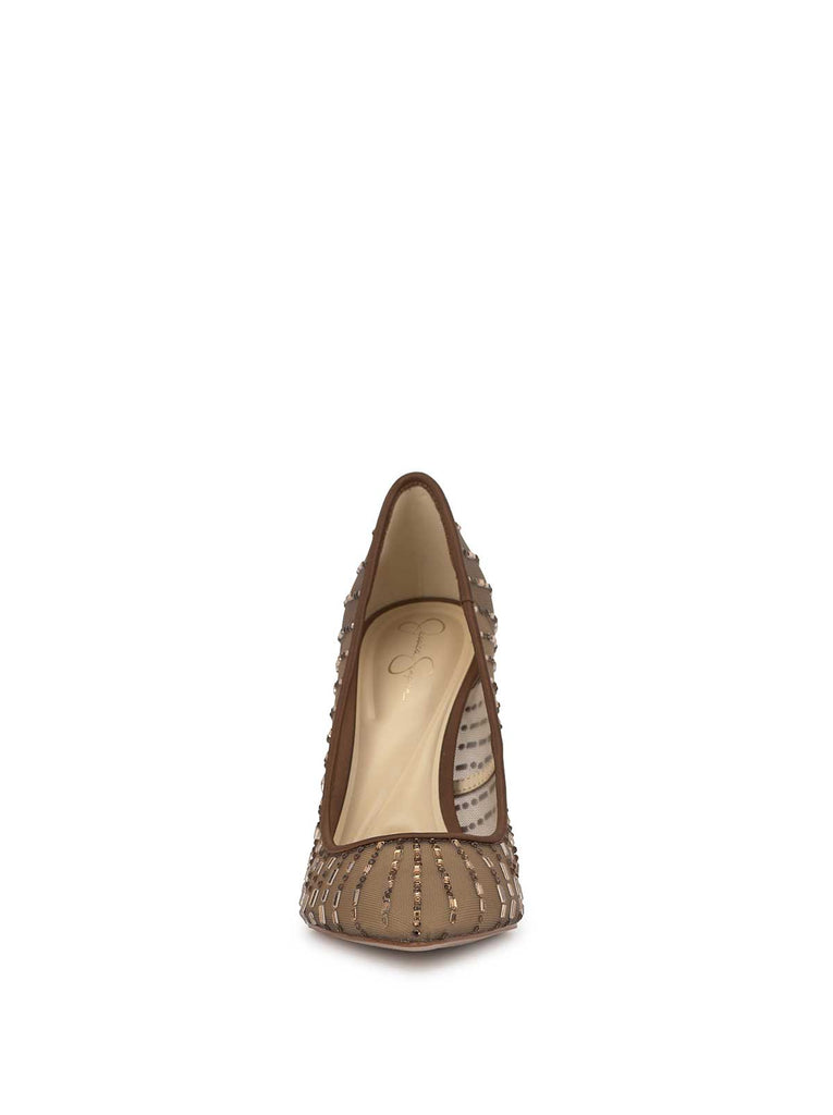 Piviano Pointed Toe Embellished Pump in Toasted Pecan