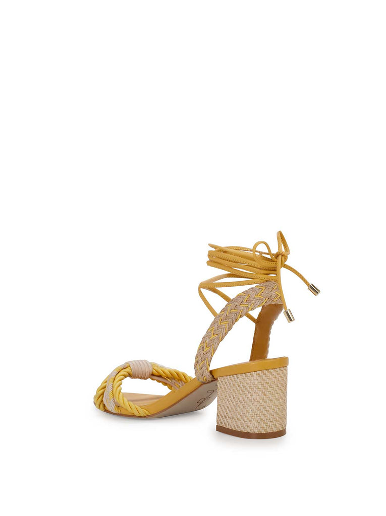 Prim Woven Block Heel Sandal in Yellow
