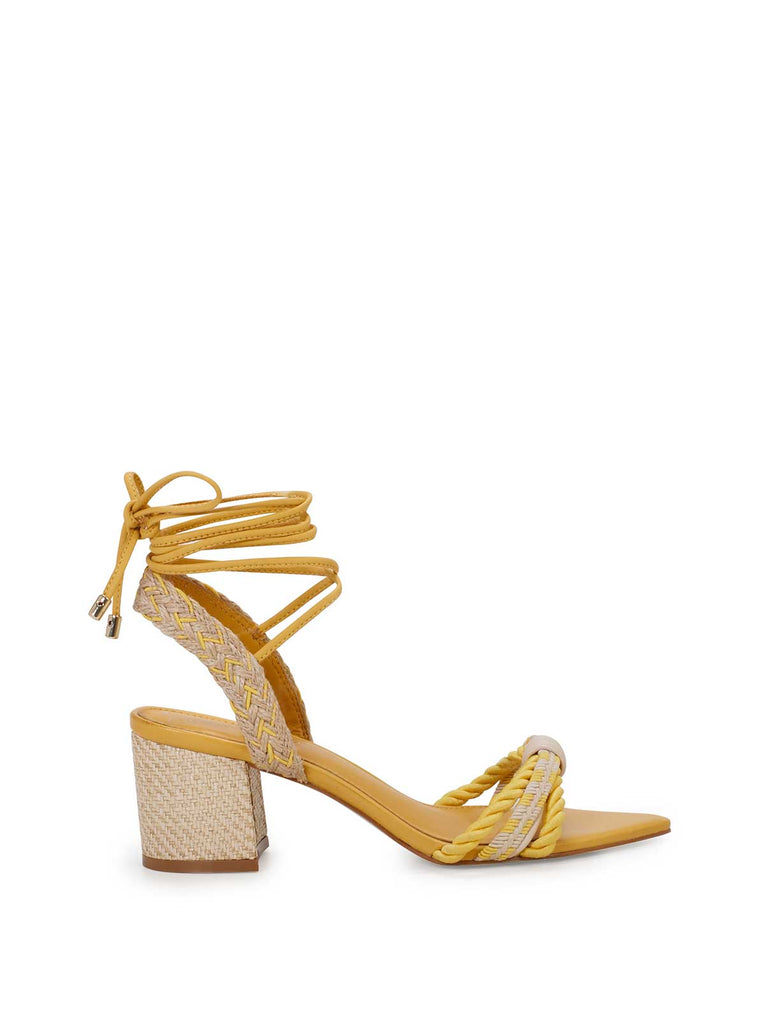 Prim Woven Block Heel Sandal in Yellow