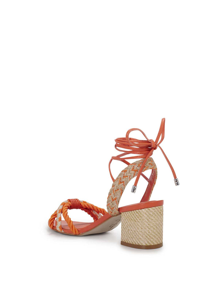 Prim Woven Block Heel Sandal in Orange