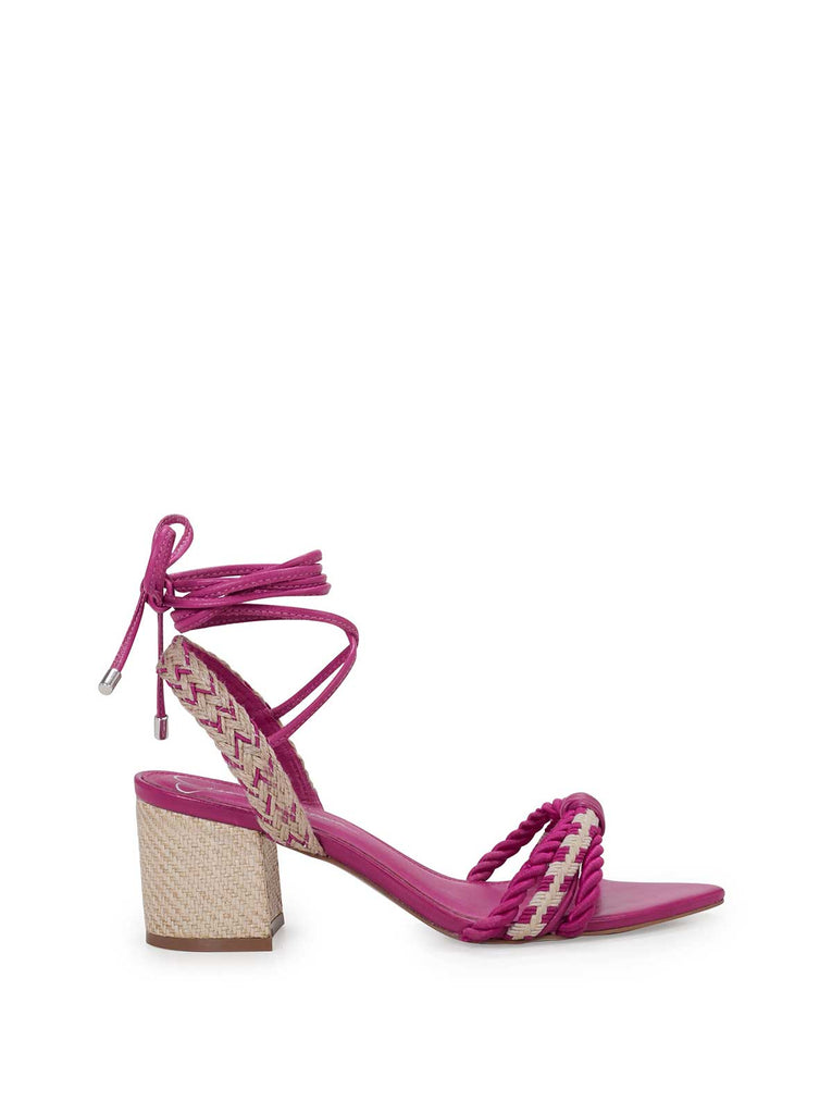 Prim Woven Block Heel Sandal in Pink