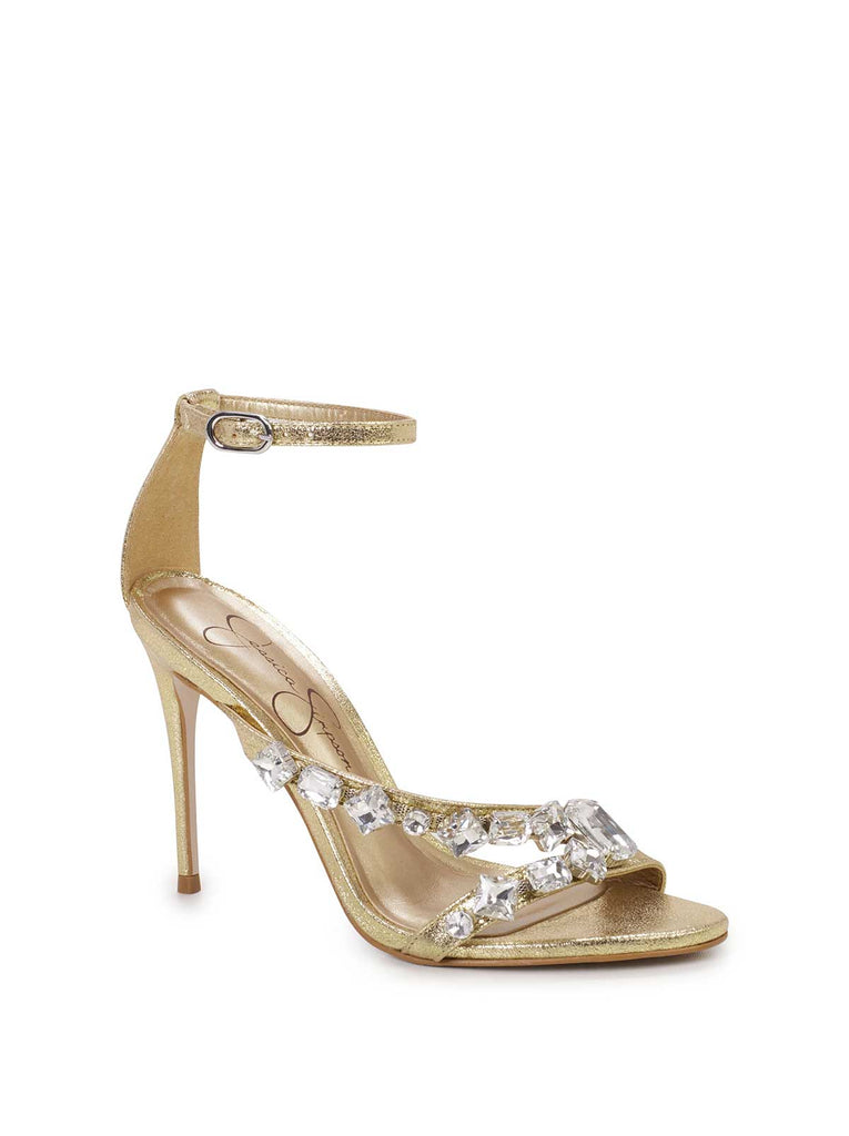 Raela Embellished High Heel Sandal in Gold