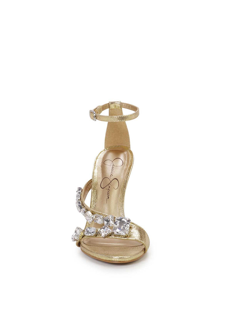 Raela Embellished High Heel Sandal in Gold