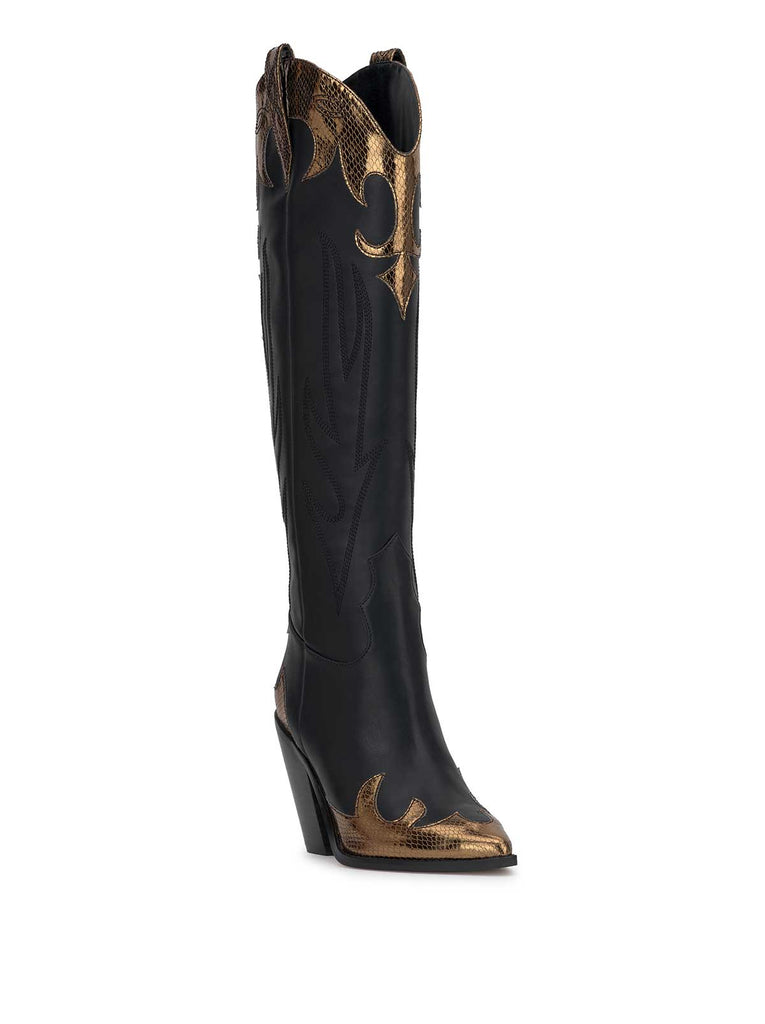 Rhetta Western Boot in Black & Bronze