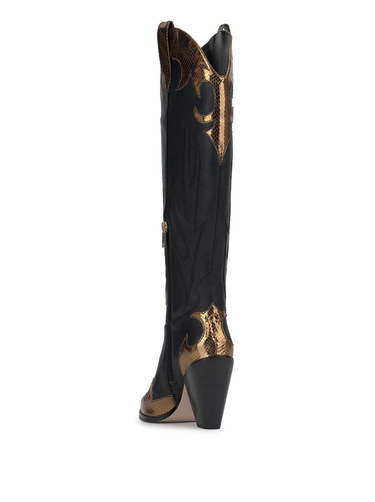 Rhetta Western Boot in Black & Bronze