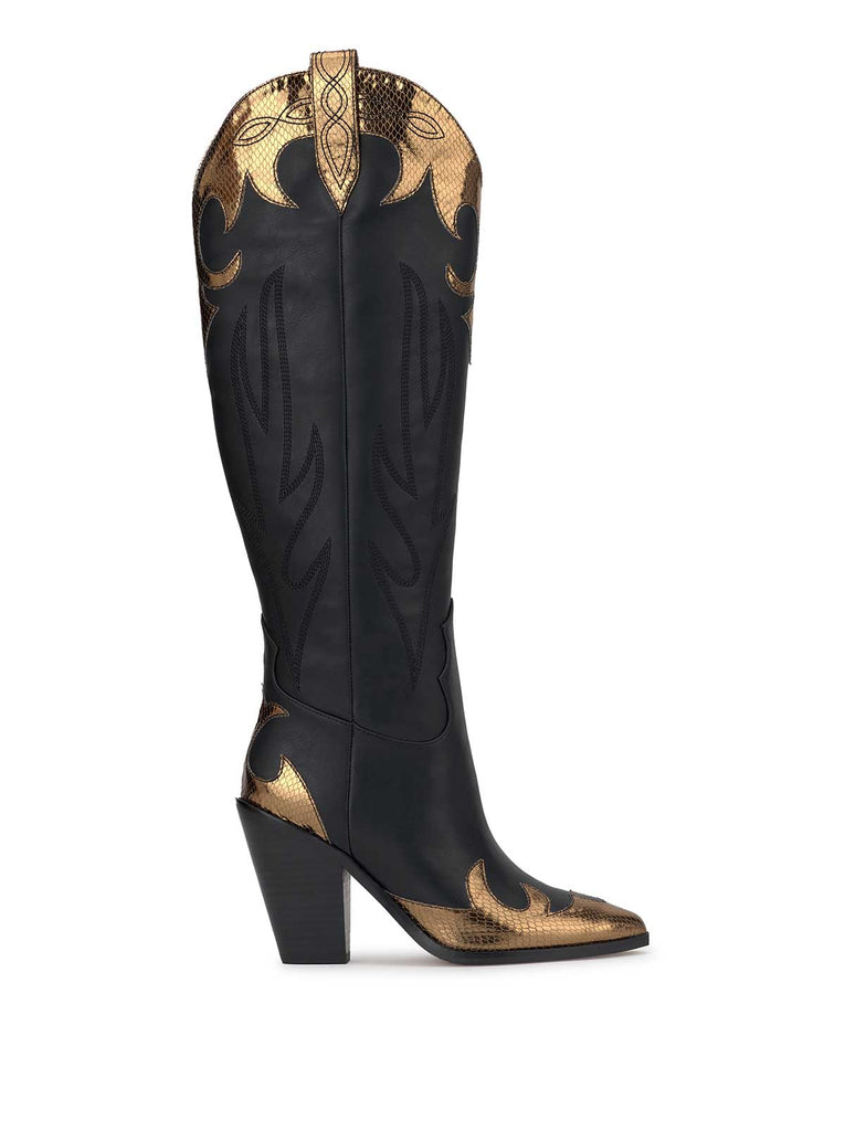 Rhetta Western Boot in Black & Bronze