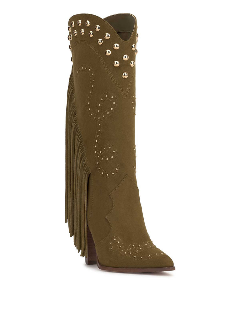 Rosera Studded Fringe Boot in Olive Green