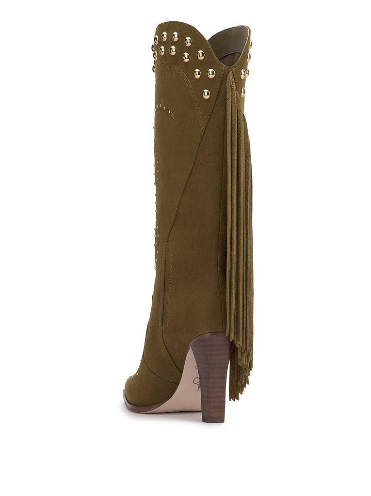 Rosera Studded Fringe Boot in Olive Green