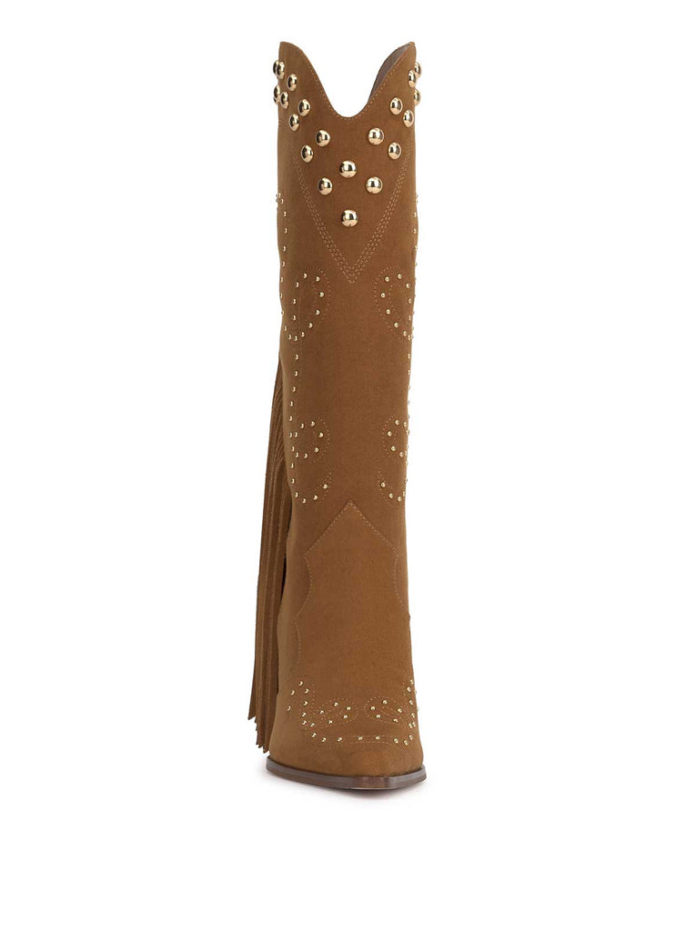 Rosera Studded Fringe Boot in Tuscan Tan