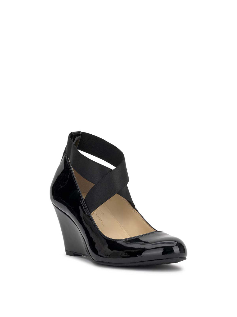 Saedra Wedge in Black Patent