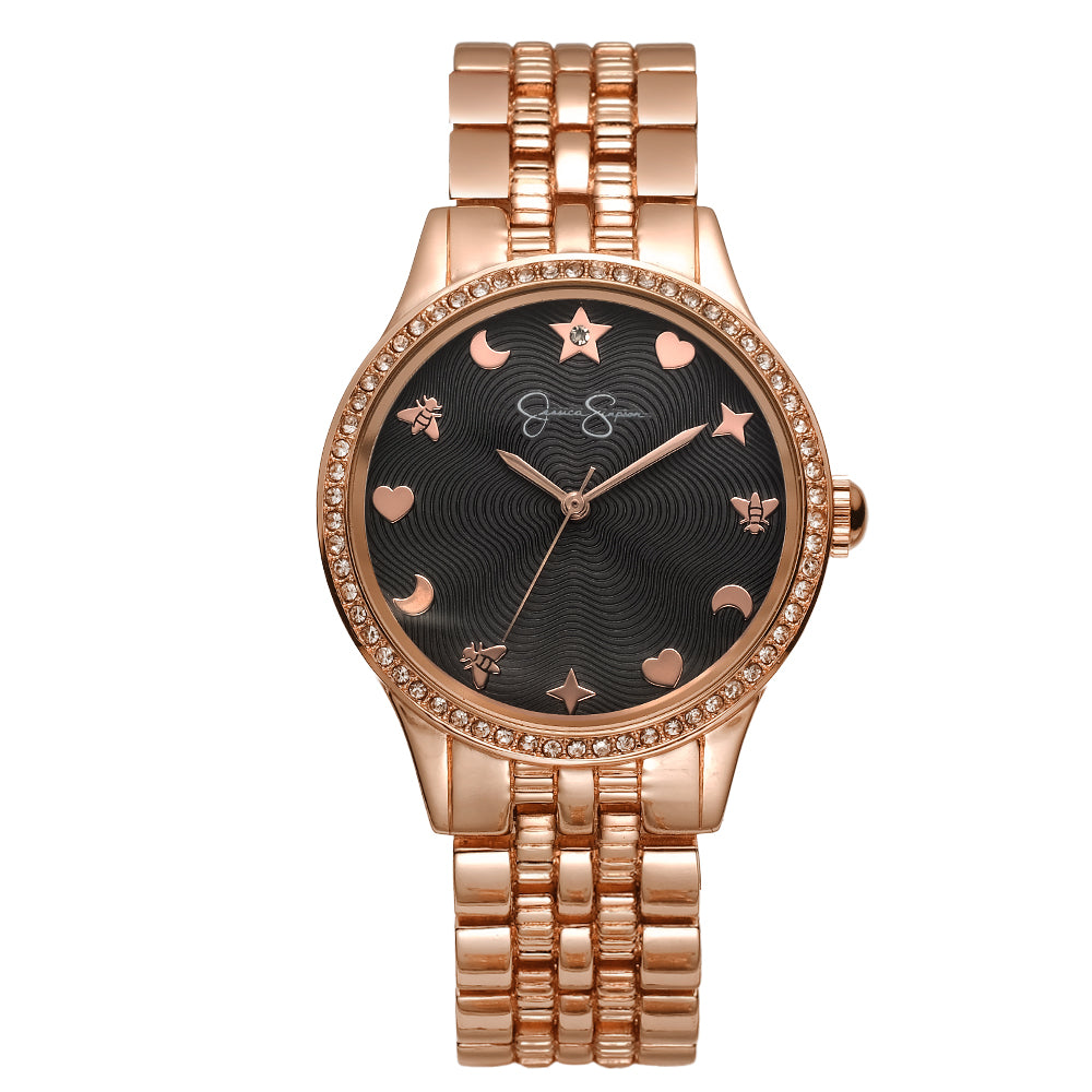 Crystal Motif Dial Bracelet Watch in Rose Gold Tone