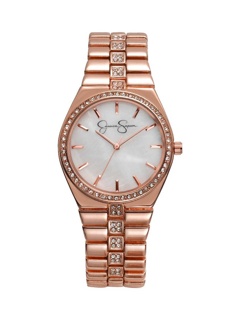 Mother Of Pearl Dial Bracelet Crystal Watch in Rose Gold Tone