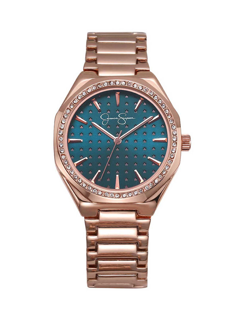 Crystal Star Motif Dial Bracelet Watch in Rose Gold Tone