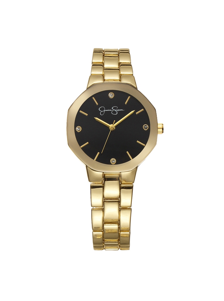 Mettalized Bezel Bracelet Watch in Gold Tone