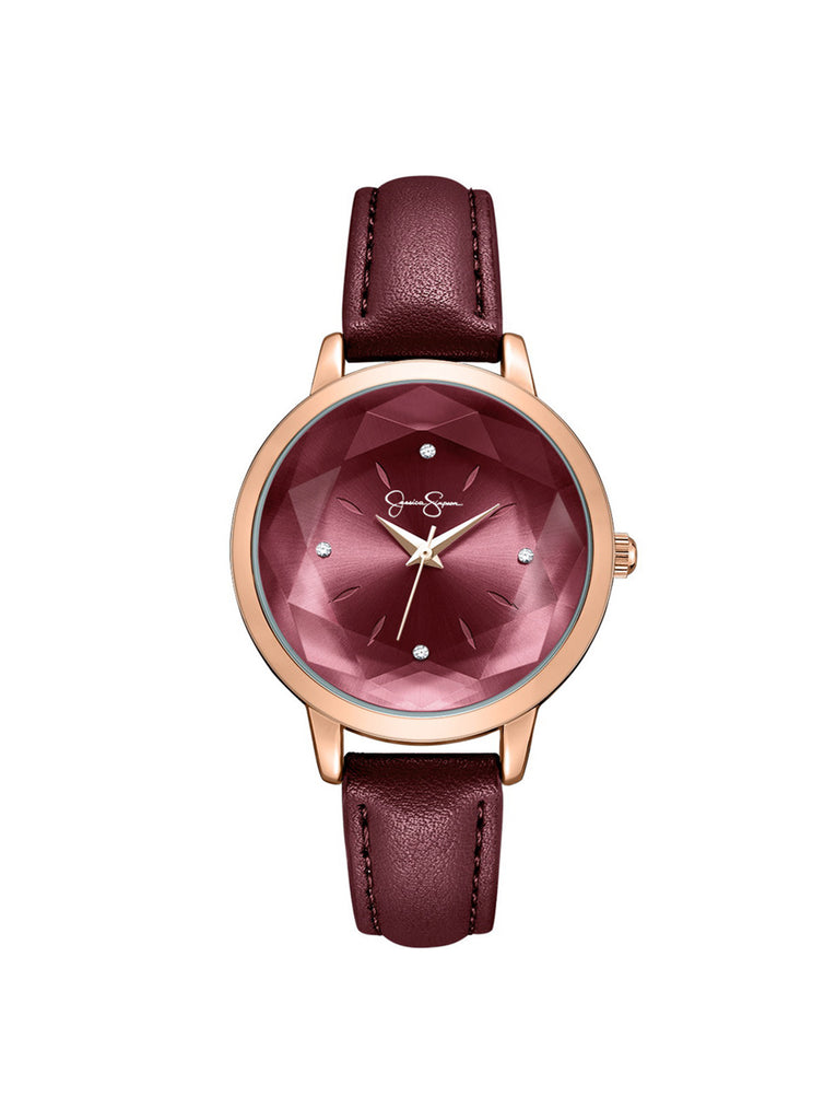 Faceted Glass Watch in Burgundy