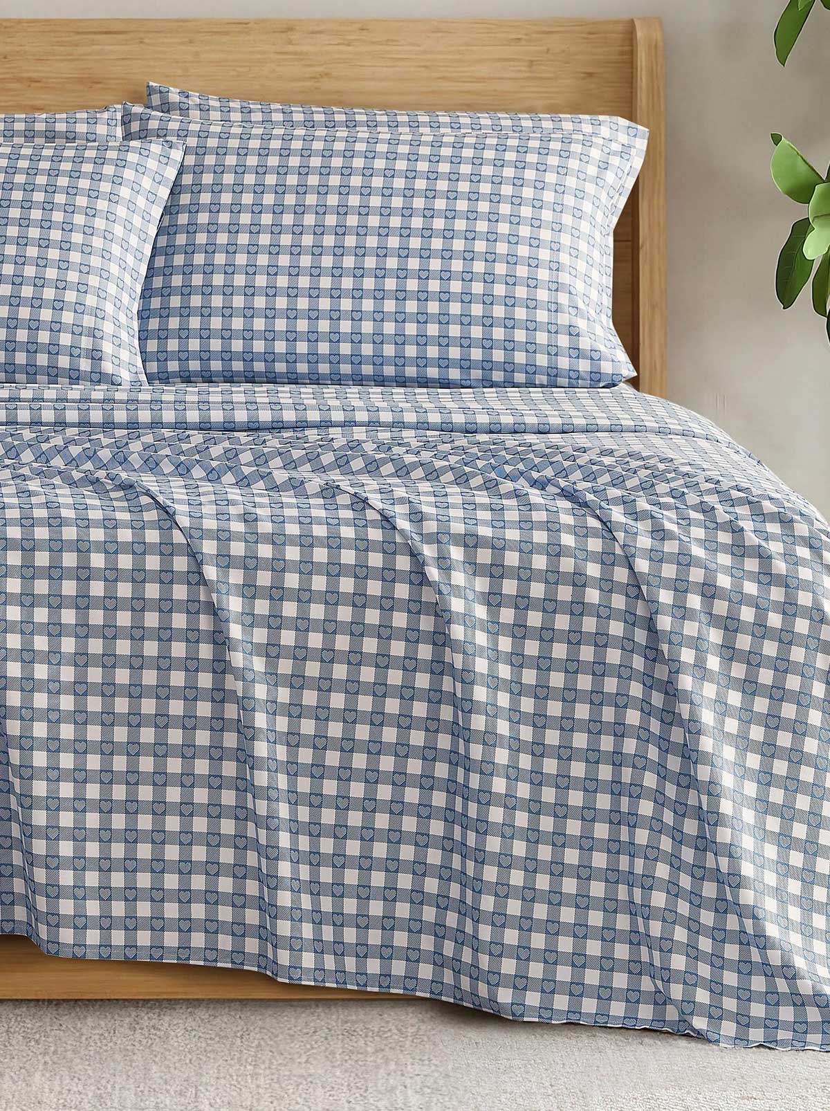 Sheet Set in Heart Gingham Blue