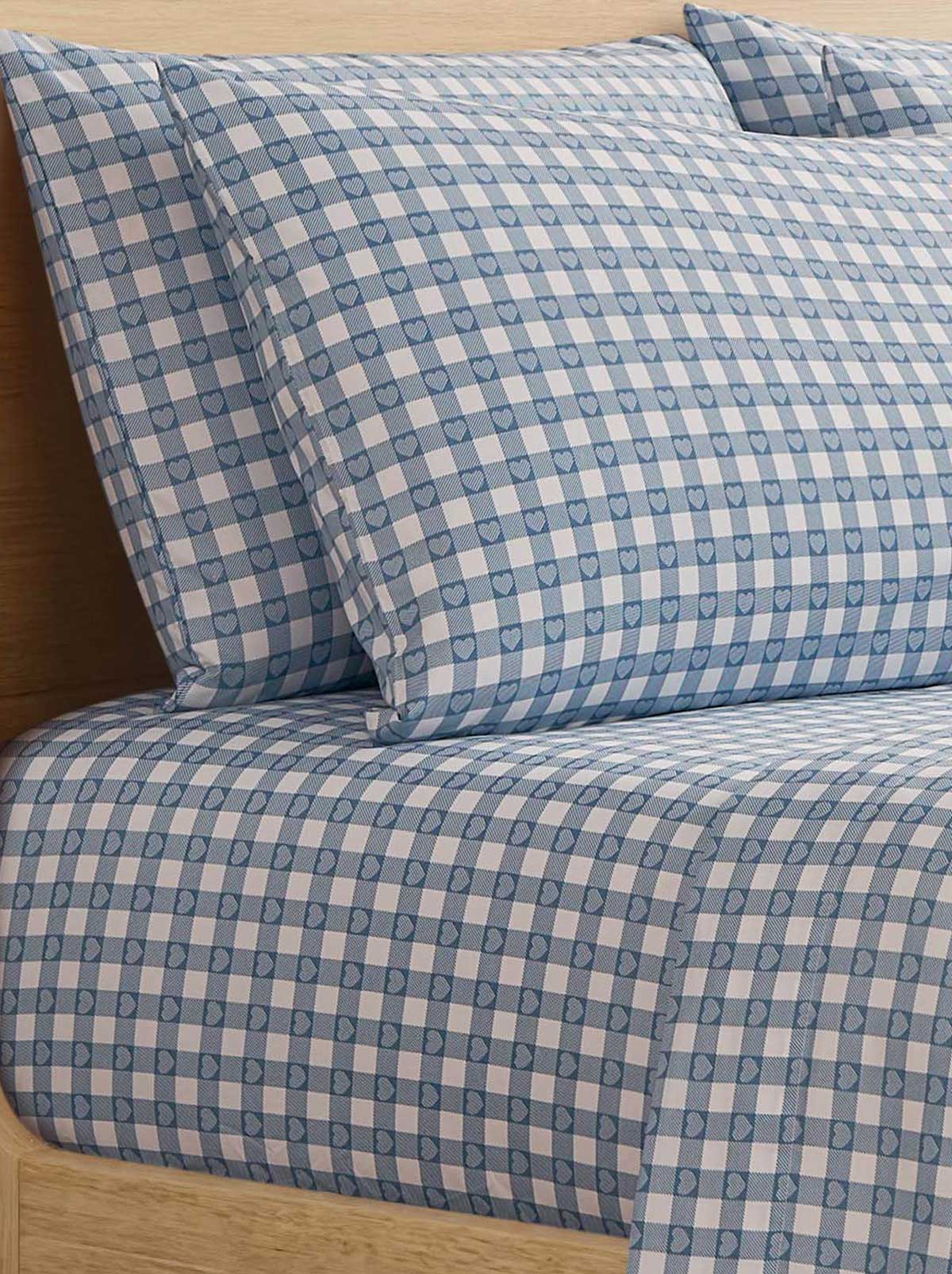 Sheet Set in Heart Gingham Blue