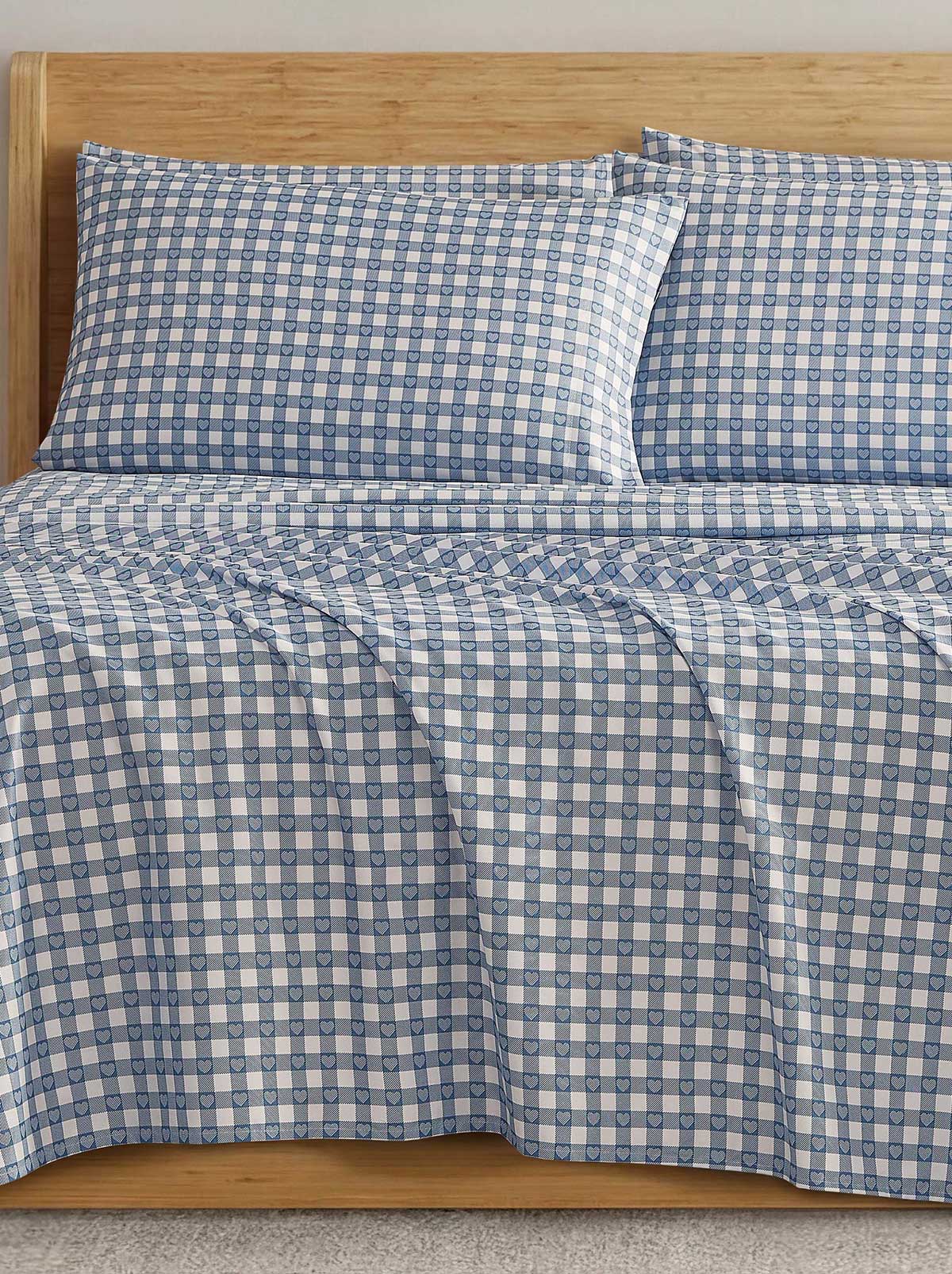 Sheet Set in Heart Gingham Blue
