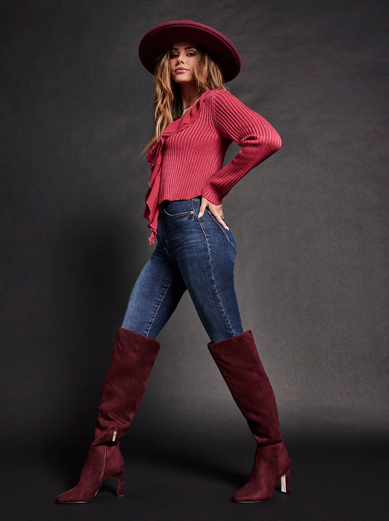 Mistia Over The Knee Boot in Dark Cherry