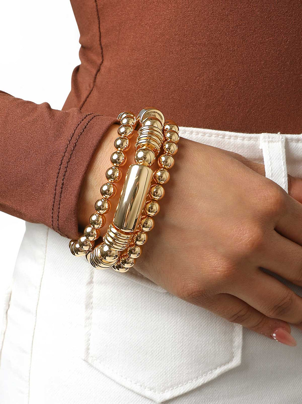 3 Stackable Gold Bracelet Set