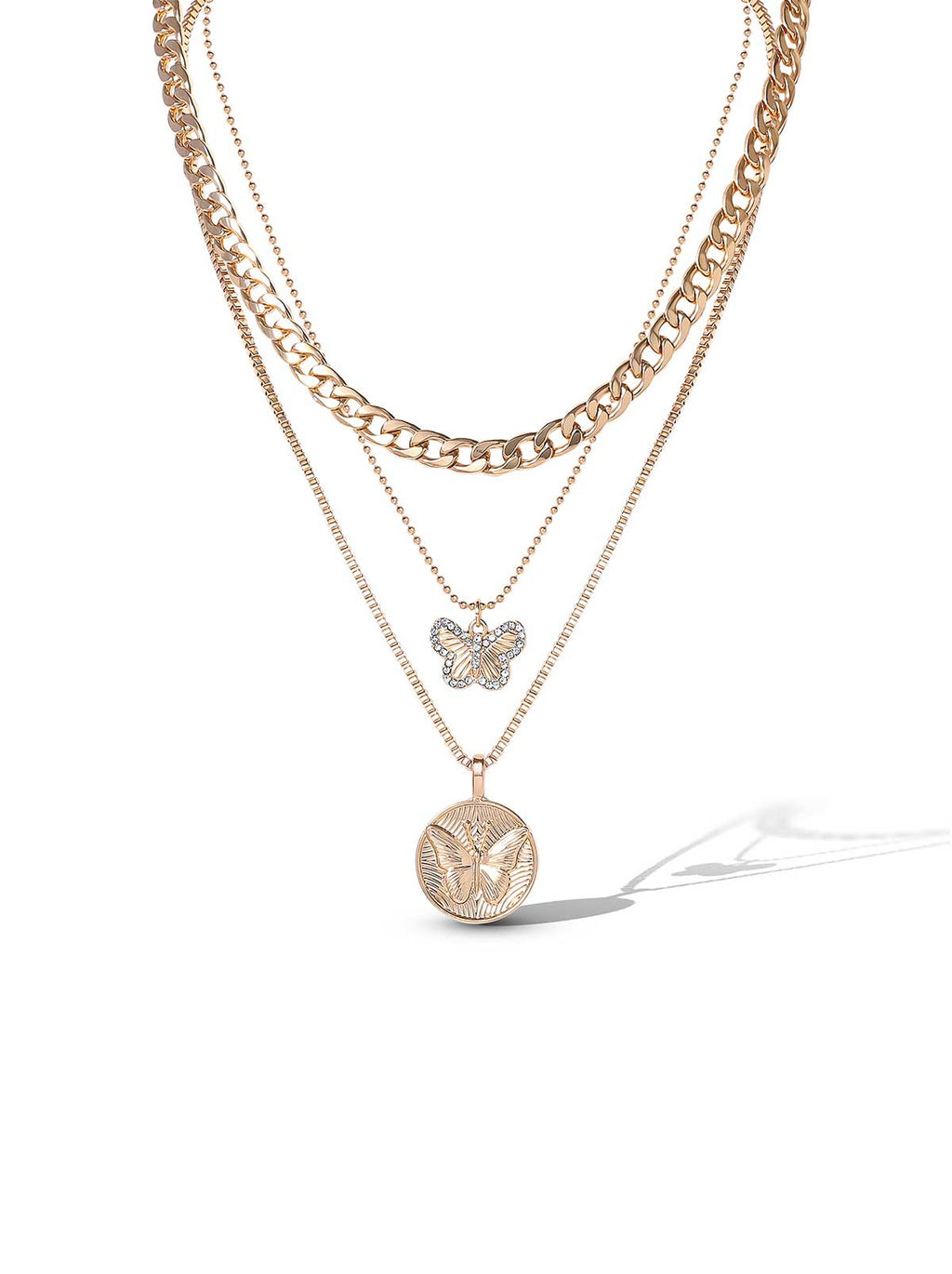 Layered Butterfly Pendant Necklace