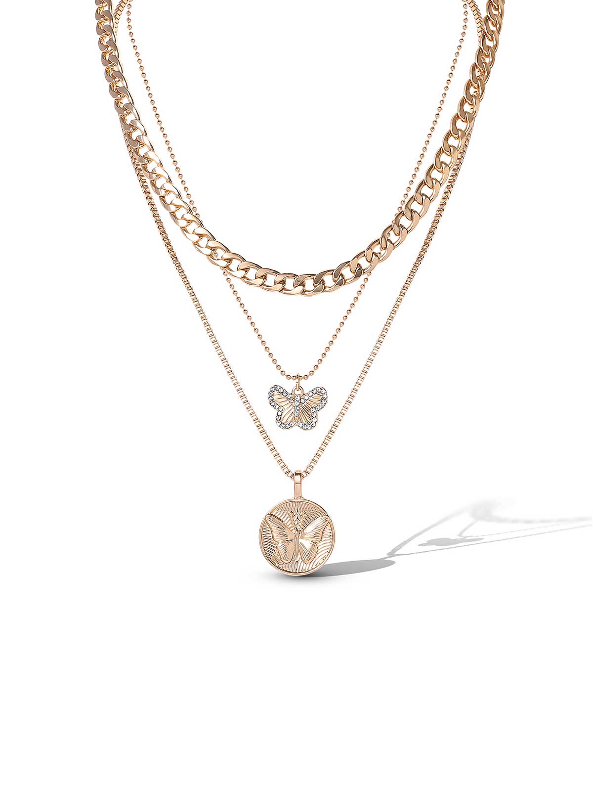 Layered Butterfly Pendant Necklace