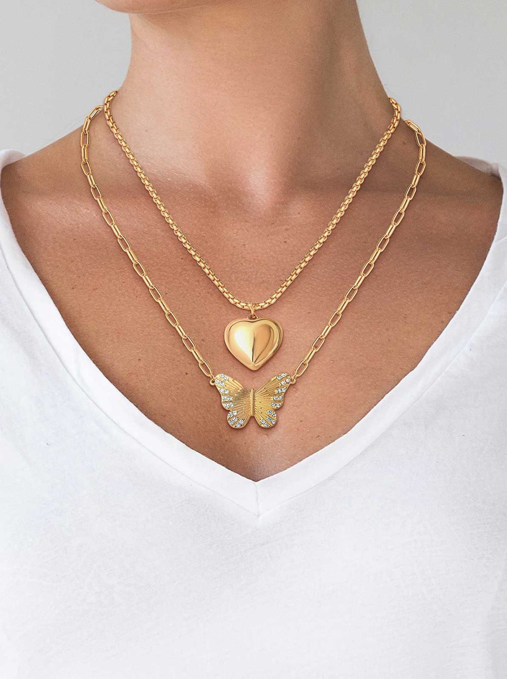 Butterfly Heart Layered Necklace