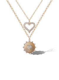 Layered Heart & Sunburst Pendant Necklace Set
