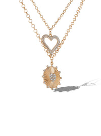 Layered Heart & Sunburst Pendant Necklace Set