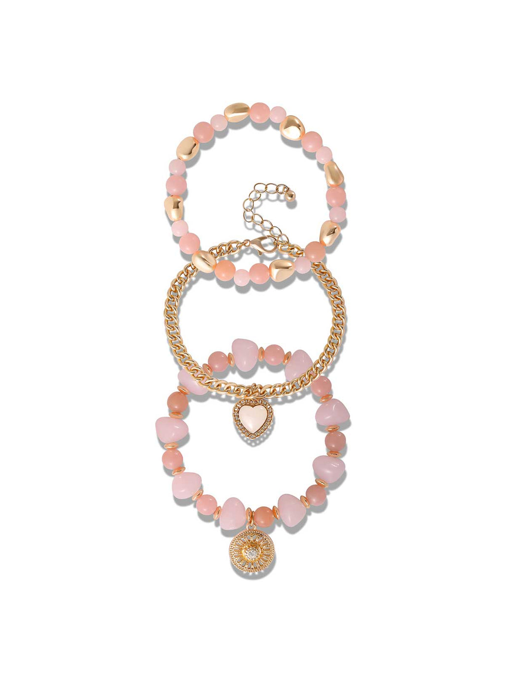Gold & Pink Beaded Bracelet Set