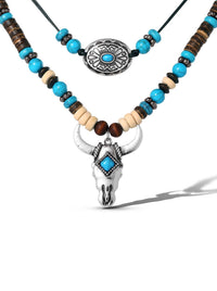 Layered Turquoise Bull Head Necklace