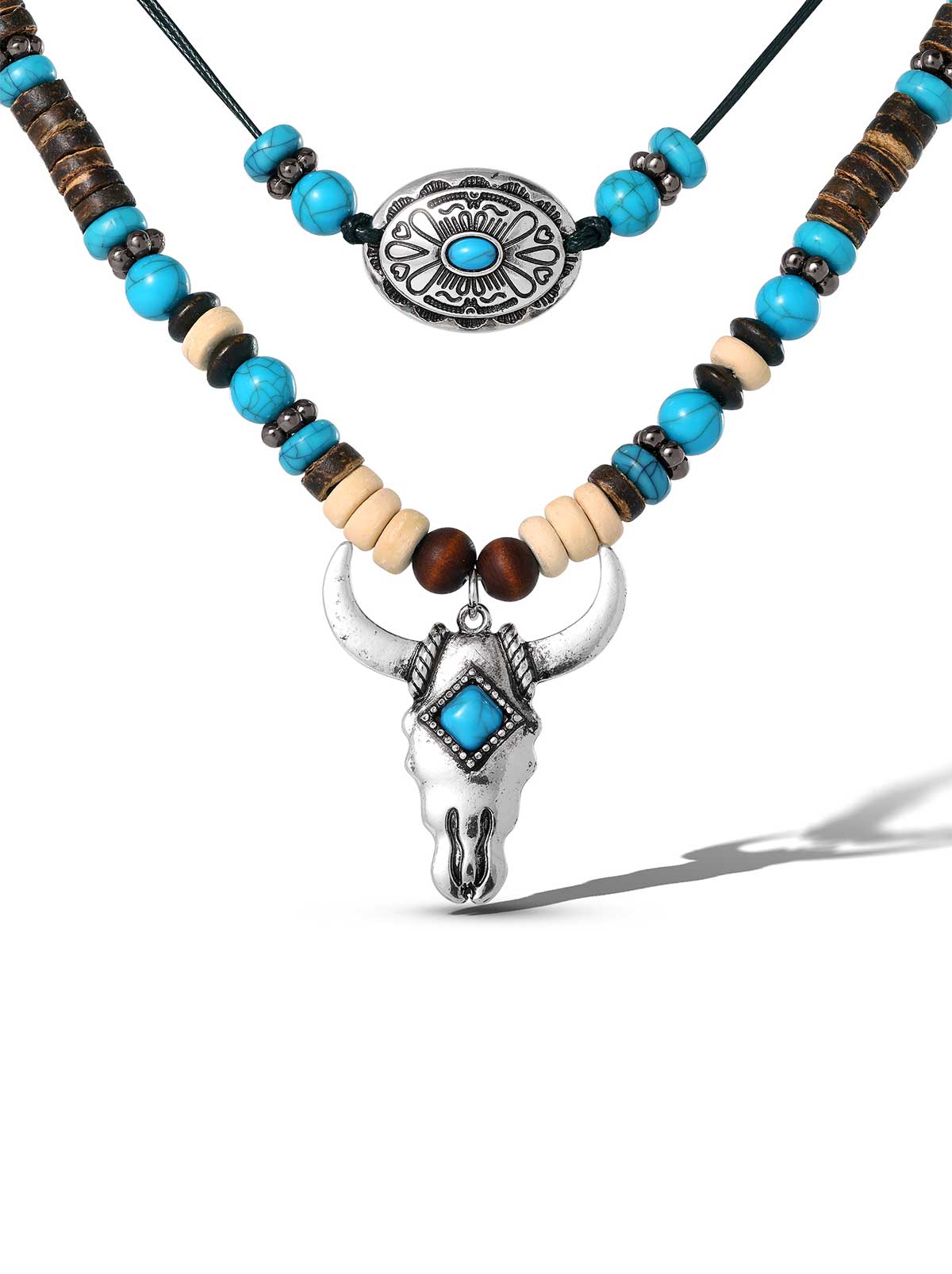 Layered Turquoise Bull Head Necklace