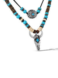 Layered Turquoise Bull Head Necklace