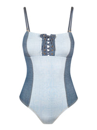 Lace Up One Piece in Denim Dream