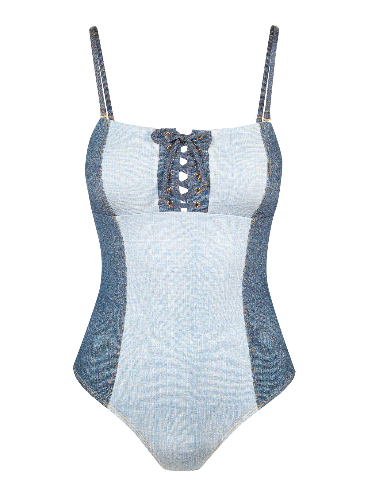 Lace Up One Piece in Denim Dream