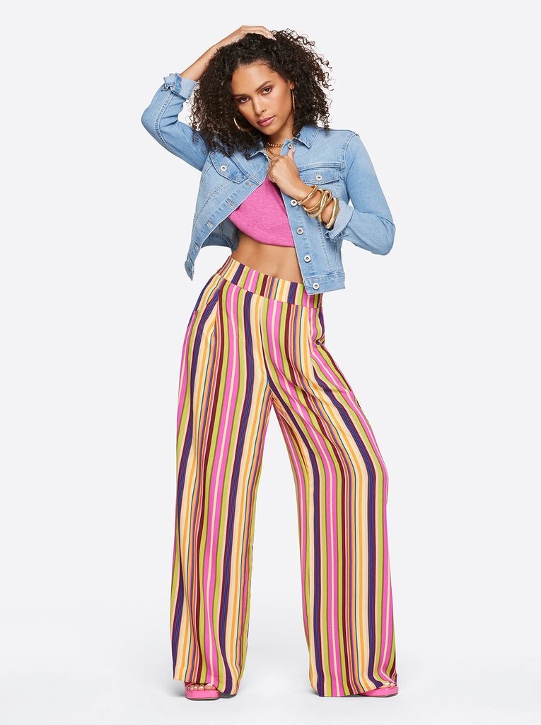 Winnie Wide Leg Pants in Rainbow Stripe