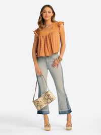 JS Jessica Simpson Dani Lace Trimmed Blouse in Camel