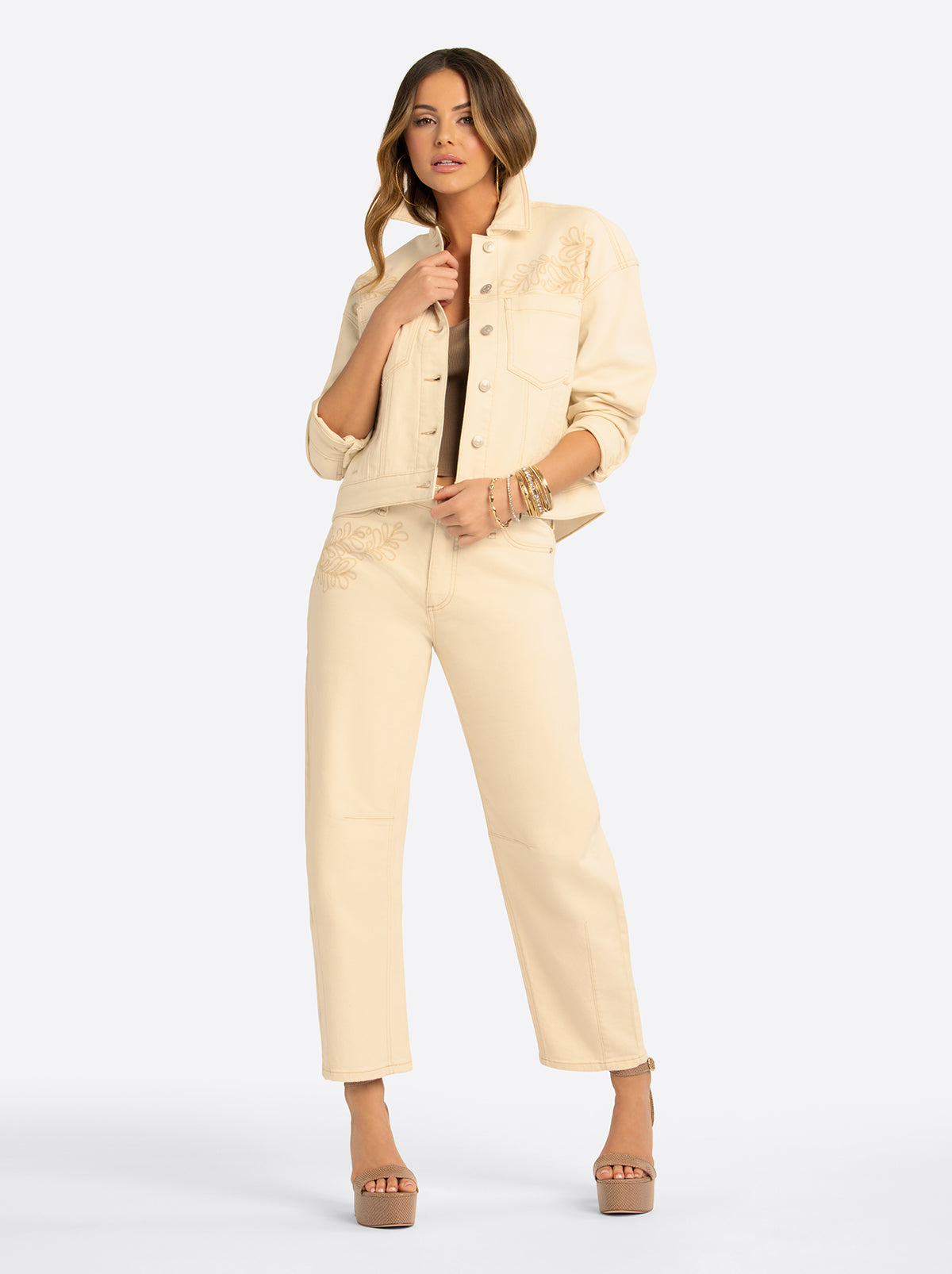 JS Jessica Simpson Pleat Back Denim Jacket in Undyed Natural