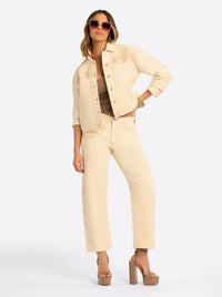 JS Jessica Simpson Pleat Back Denim Jacket  in Undyed Natural