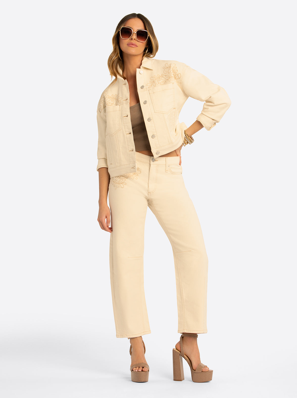JS Jessica Simpson Pleat Back Denim Jacket  in Undyed Natural