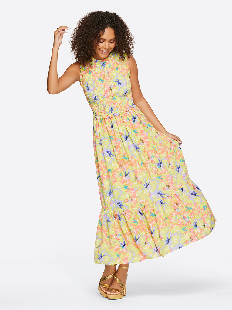 Mira Tiered Ruffle Maxi Dress in Candy Hibiscus