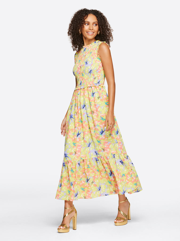 Mira Tiered Ruffle Maxi Dress in Candy Hibiscus