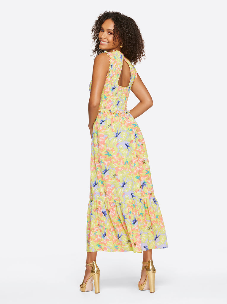 Mira Tiered Ruffle Maxi Dress in Candy Hibiscus