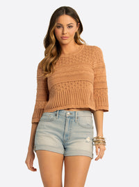 JS Jessica Simpson Mosi Sweater Tee in Camel