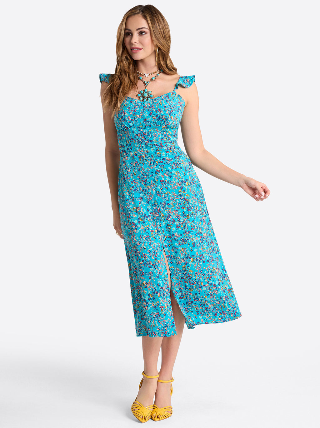 Sahira Dress in Tile Blue Acrylic Ditsy